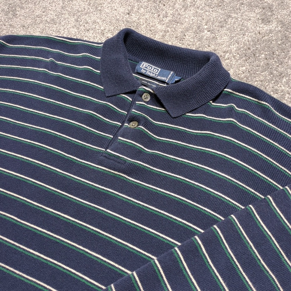 Vintage Polo Ralph Lauren Striped Long Sleeve Polo Shirt XL Cuffed Cotton Preppy